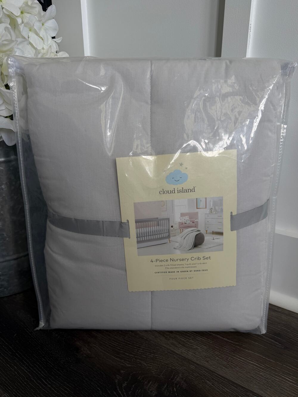 NEW Cloud Island 3-Piece Crib Bedding Set Gray Quilted Nursery Baby